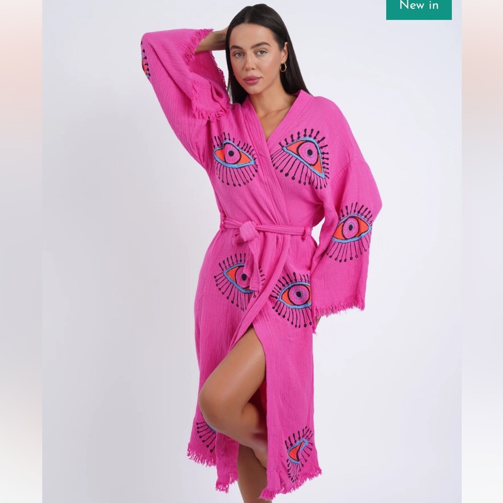 Vibrant Pink Eye Turkish Women's Robe